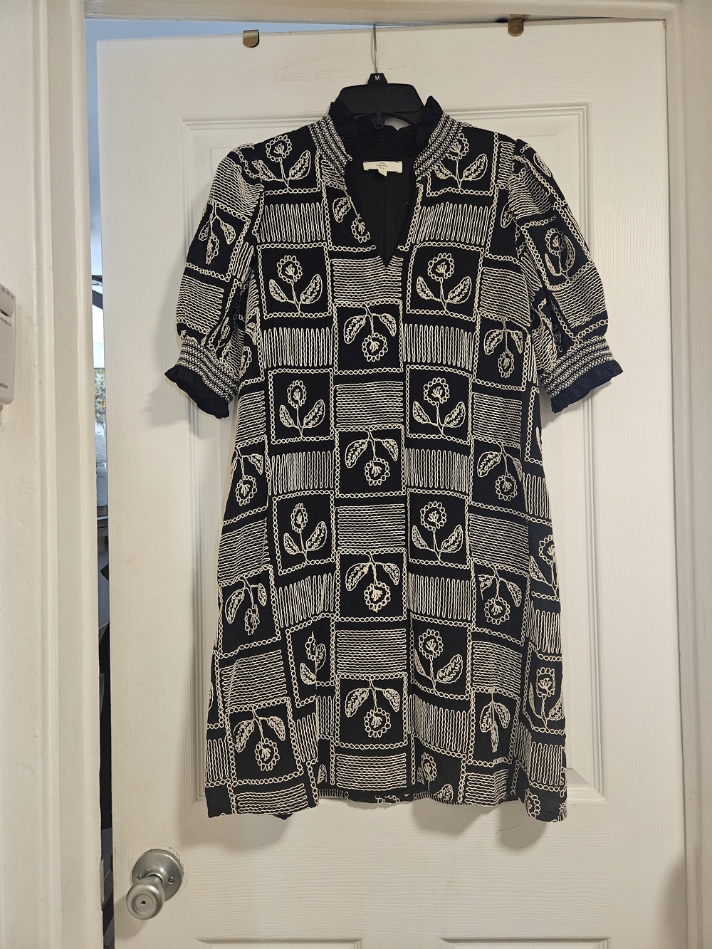 entro Black and White Floral Patchwork Mini Dress With Pockets